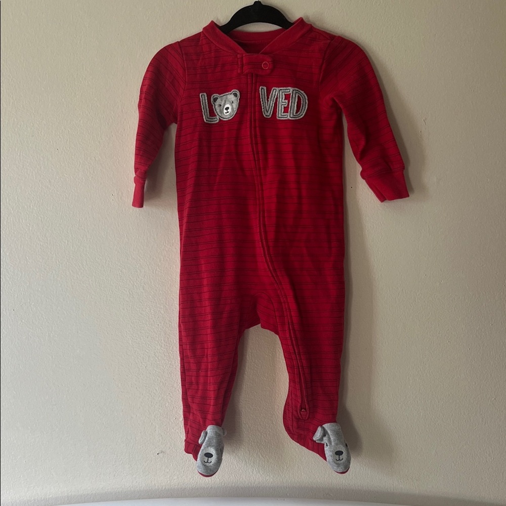 Carter's Red Footed One Piece with Bear and 'Loved' Design